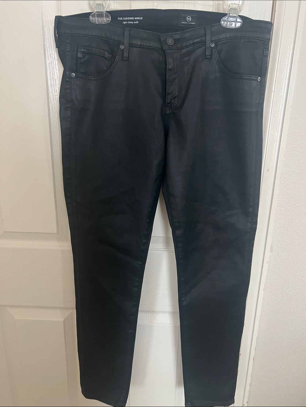 AG Adriano Goldschmied Black Coated Super Skinny Ankle Jeans